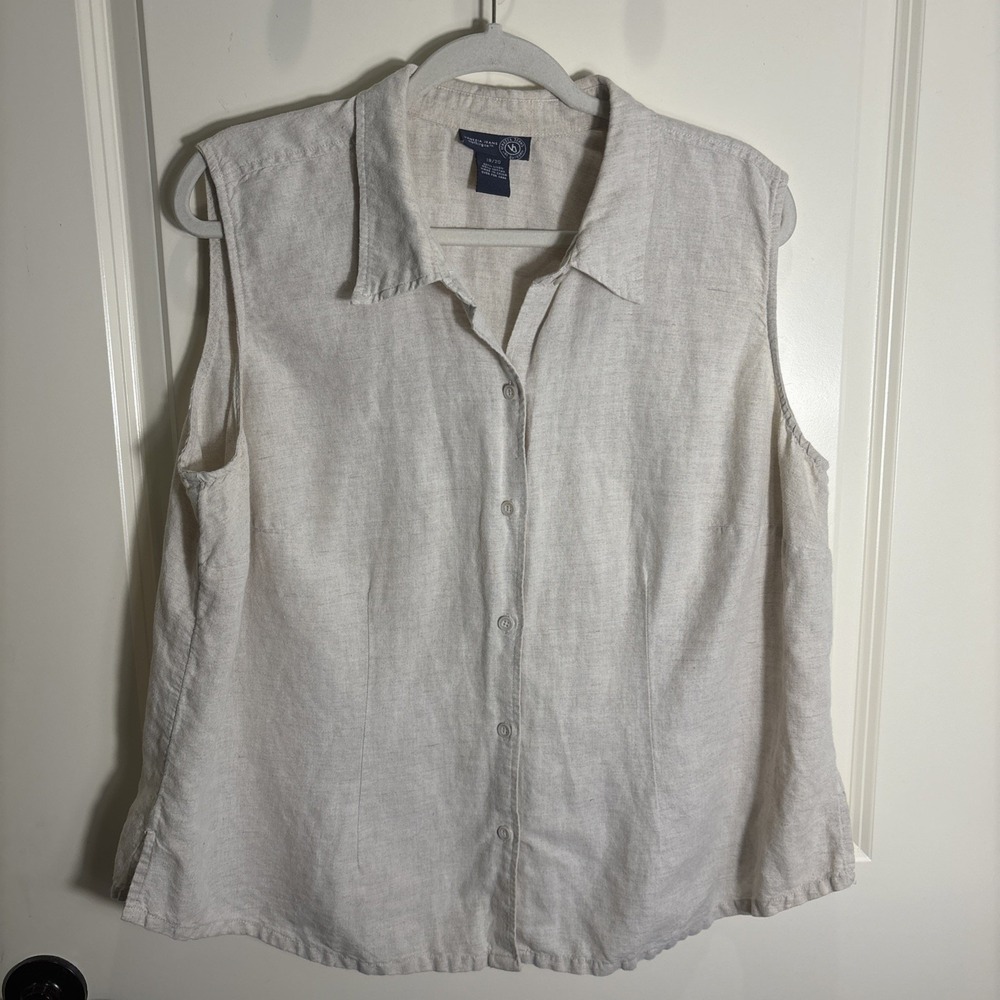 Venezia Jeans Women's Tan Linen Cotton Sleeveless Shirt Size 18/20 Coastal Beach